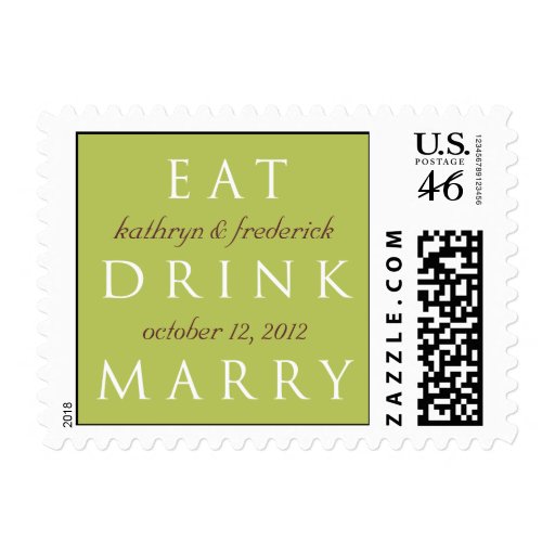 EAT DRINK MARRY garden green custom wedding stamps