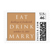 EAT DRINK MARRY mocha brown custom wedding stamps stamps
