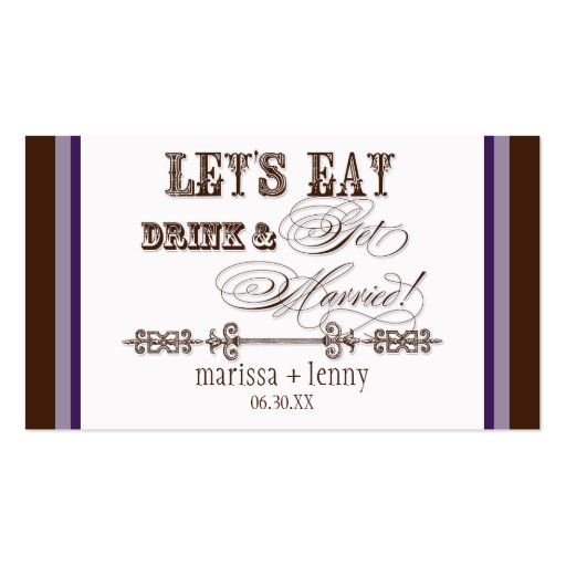 Eat, Drink n Get Married Escort Table Number Cards Business Card Templates (front side)