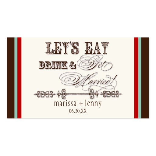 Eat, Drink n Get Married Escort Table Number Cards Business Card (front side)