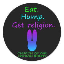 Eat Hump Religion Cosmic Bunny stickers by bunnychurch Eat Hump Religion Cosmic Bunny stickers