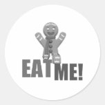 EAT ME! Gingerbread Man - Grey B&W Round Sticker