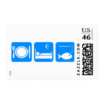 Eat Sleep Fish blue Stamps