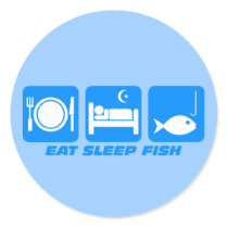 eat sleep fish round sticker