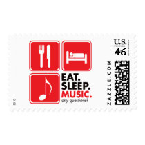 Eat Sleep Music - Red Postage Stamps