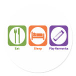 Eat Sleep Play Harmonica Round Stickers