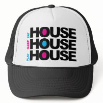 hardstyle, hardcore, trance, techno, old, skool, house, jumpstyle, gabba, gabber, hard, dance, dancer, music, club, clubbing, wear, clothing, merchandise, party, rave, raver, fantazia, qlimax, q-dance, masters, drugs, deejay, neon, smiley, pub, bar, t-shirt, tee-shirt, gas, mask, Trucker Hat with custom graphic design