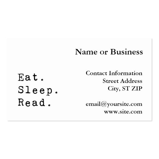 Eat. Sleep. Read. Business Card (front side)