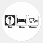 eat sleep rescue round stickers
