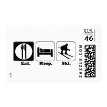 eat sleep ski postage stamp
