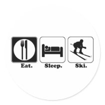 eat sleep ski round sticker