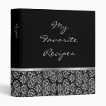 Ebony Damask Ribbon Recipe Book 3 Ring Binder