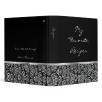 Ebony Damask Ribbon Recipe Book 3 Ring Binder