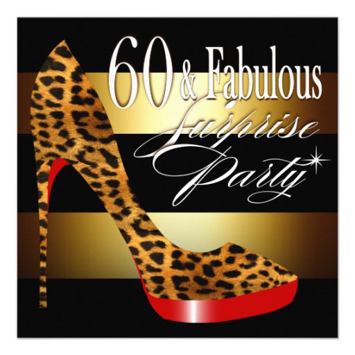 Ebony Leopard Stiletto Stripes 60 & Fabulous Personalized Invitations