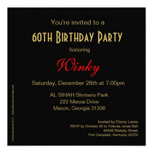 Ebony Leopard Stiletto Stripes 60 & Fabulous Personalized Invitations