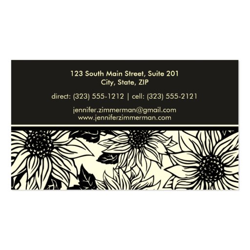 Ebony Sunflowers Floral Business Card (back side)