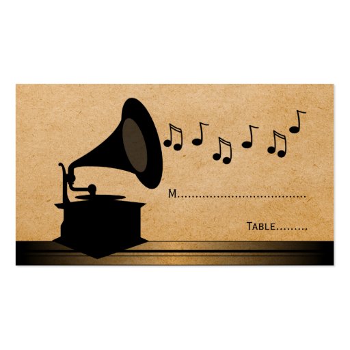 Ebony Vintage Gramophone Place Card Business Card Templates (front side)