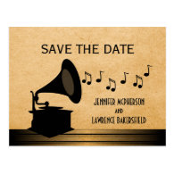 Ebony Vintage Gramophone Save the Date Postcard