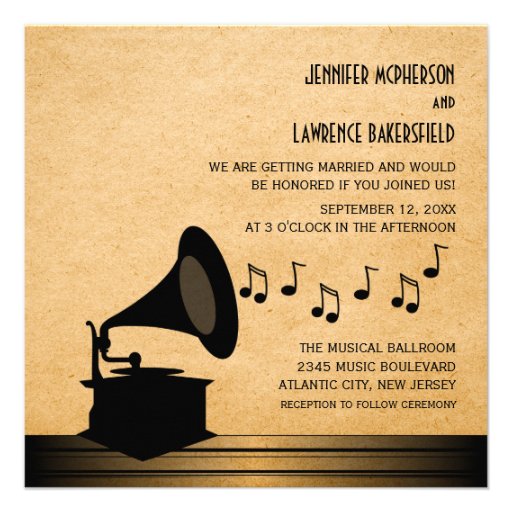 Ebony Vintage Gramophone Wedding Invite