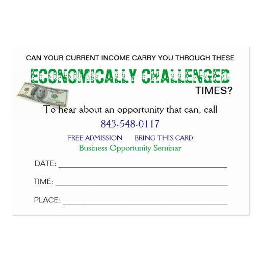 Economically Challenged Sizzle Card Business Cards (front side)