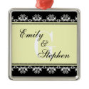 Ecru black filigree border wedding couple first ornament