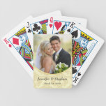 Ecru Damask Wedding Photo Playing Cards