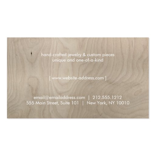 Edgy and Modern Copper Triangle Logo on Beige Wood Business Cards (back side)