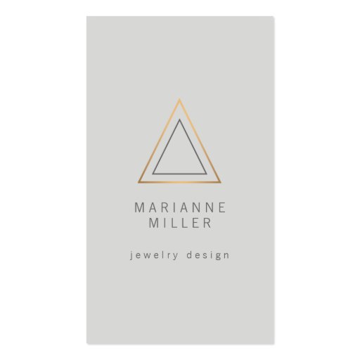 Edgy and Modern Rose Gold Triangle Logo on Lt Gray Business Card Templates (front side)