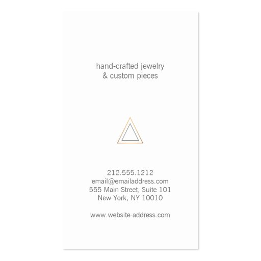Edgy and Modern Rose Gold Triangle Logo on Lt Gray Business Card Templates (back side)