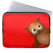 Editable Background Color - Cute Brown Owl Laptop Computer Sleeve