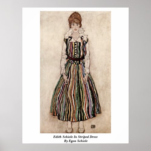 Edith Schiele In Striped Dress By Egon Schiele Poster