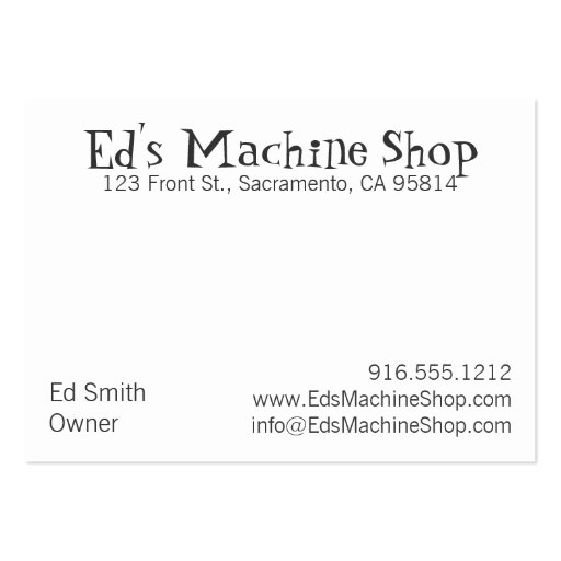 Ed's Machine Shop Card Business Card Templates (back side)