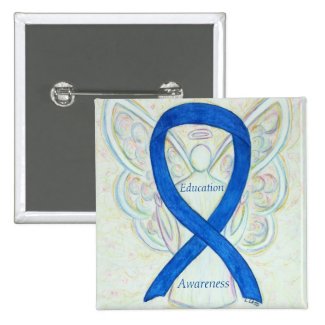 Education Angel Blue Awareness Ribbon Art Pin
