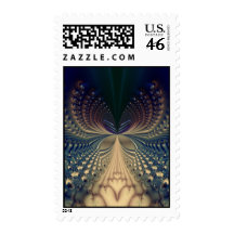 Efflorescence I · Fractal Art · Blue & Gold Postage Stamps
