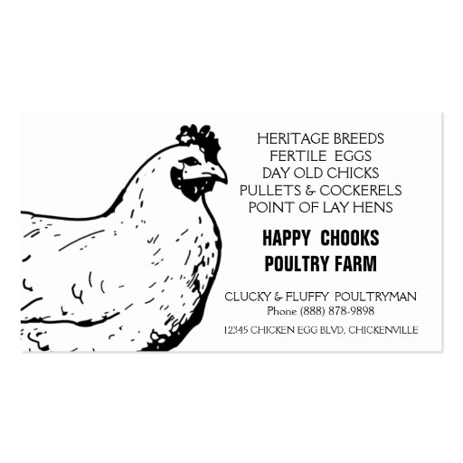 Egg Farm Black and White Chicken Business Cards (front side)