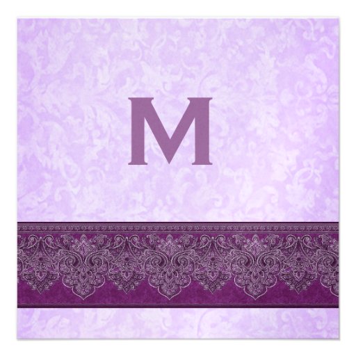 Eggplant and Lilac Purple Damask Ribbon Wedding Invitations