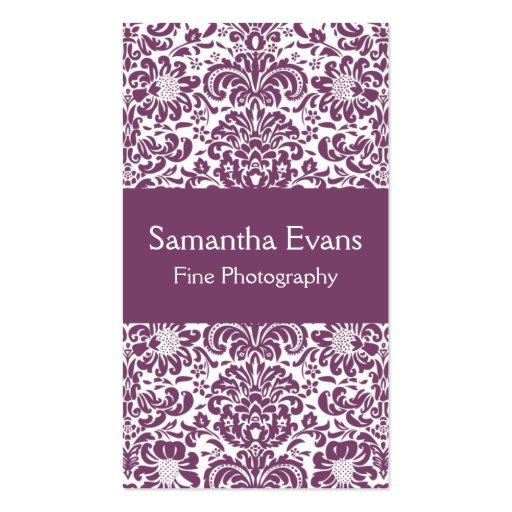 Eggplant and White Damask Business Card (front side)
