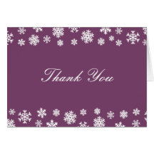 Eggplant and White Snowflakes Thank You Note Card