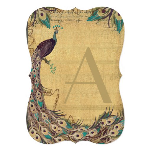 Eggplant Aqua  Peacock Vintage 3 Feathers Custom Invitations