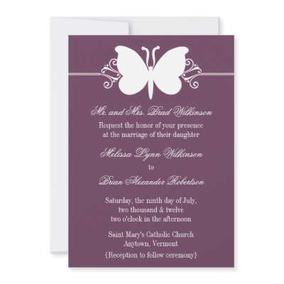 Eggplant Butterfly Swirls Wedding Invite