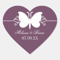 Eggplant Butterfly Swirls Wedding Stickers stickers