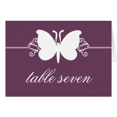 Eggplant Butterfly Swirls Wedding Table Card