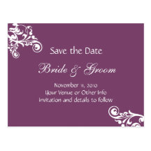 Eggplant Personalized Flourish Save the Date Postcard