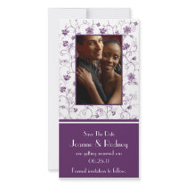 Eggplant Purple and White Photo Save The Date Custom Photo Card