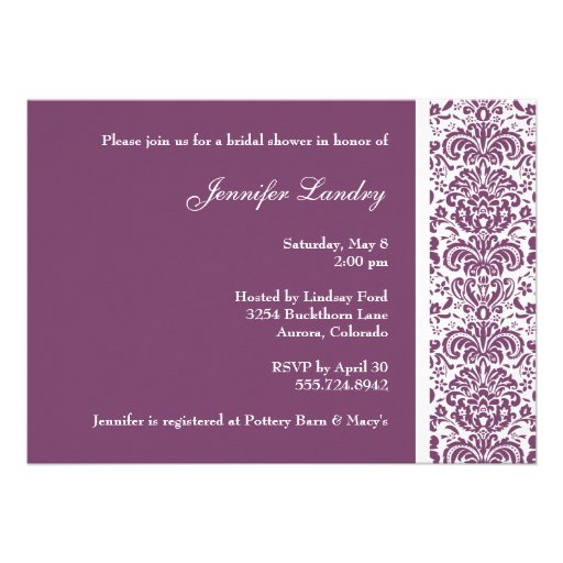 Eggplant Purple Damask Bridal Shower Invitation