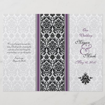 Eggplant Purple Damask Wedding Program Personalized Flyer by wasootch