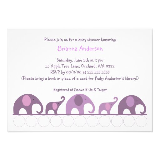 Eggplant Purple elephants on parade baby shower Personalized Announcement