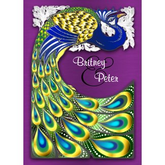 Eggplant Purple & Gold Peacock Wedding Invitations invitation