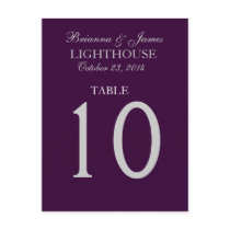 Eggplant Purple & Silver Wedding Table Number Card Postcards