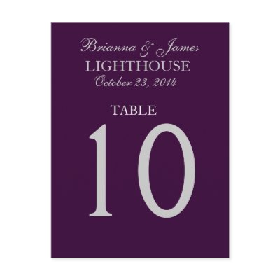 Eggplant Purple & Silver Wedding Table Number Card Postcards